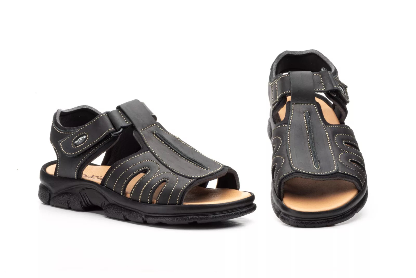 Sandalia para hombre de piel en color negro de MORXIVA. H-316