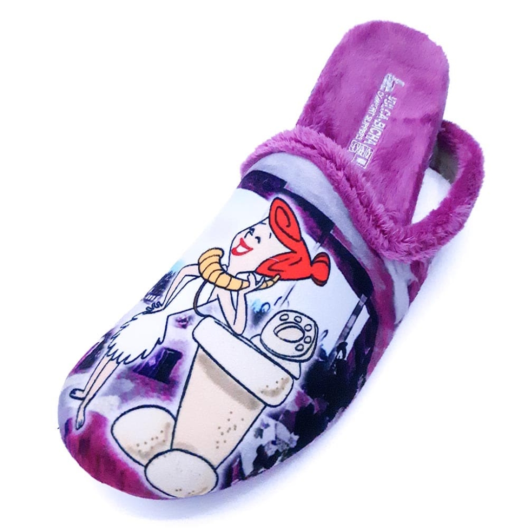 Zapatillas de casa con dibujo de BETY Y VILMA en color malva de VULCA-BICHA. T-549