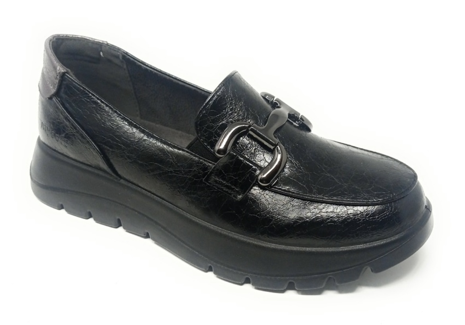 Zapato mujer tipo mocasín en charol negro de Mysoft 23M623. M-166