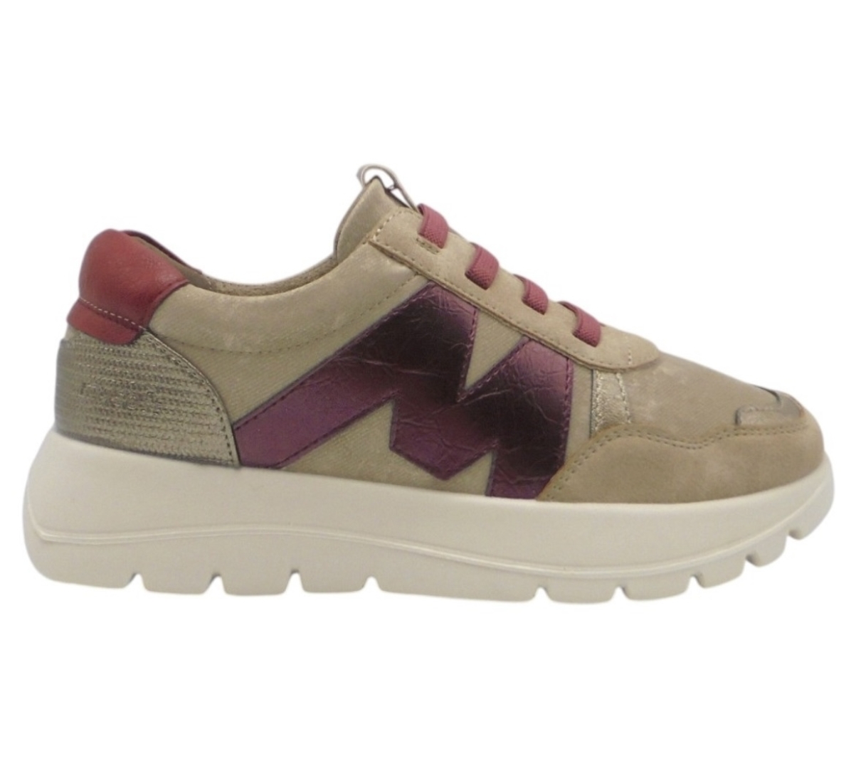 Zapato deportivo para mujer en taupe y granate con elástico 25M622 de MYSOFT. M-694