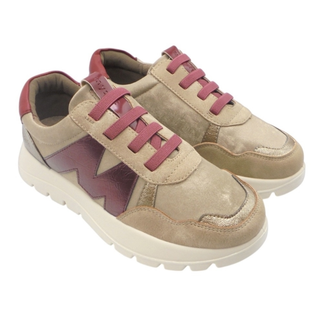 Zapato deportivo para mujer en taupe y granate con elástico 25M622 de MYSOFT. M-694