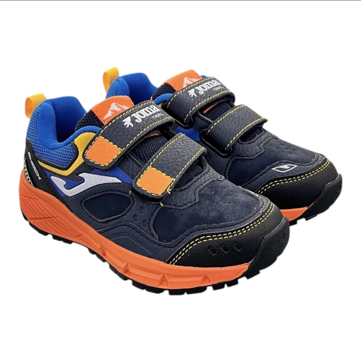 Deportivos para niños con belcros en marino y naranja Shock de JOMA. D-213