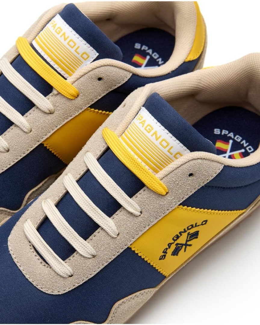 Zapato deportivo en textil marino y mostaza 40057 de SPAGNOLO. H-491