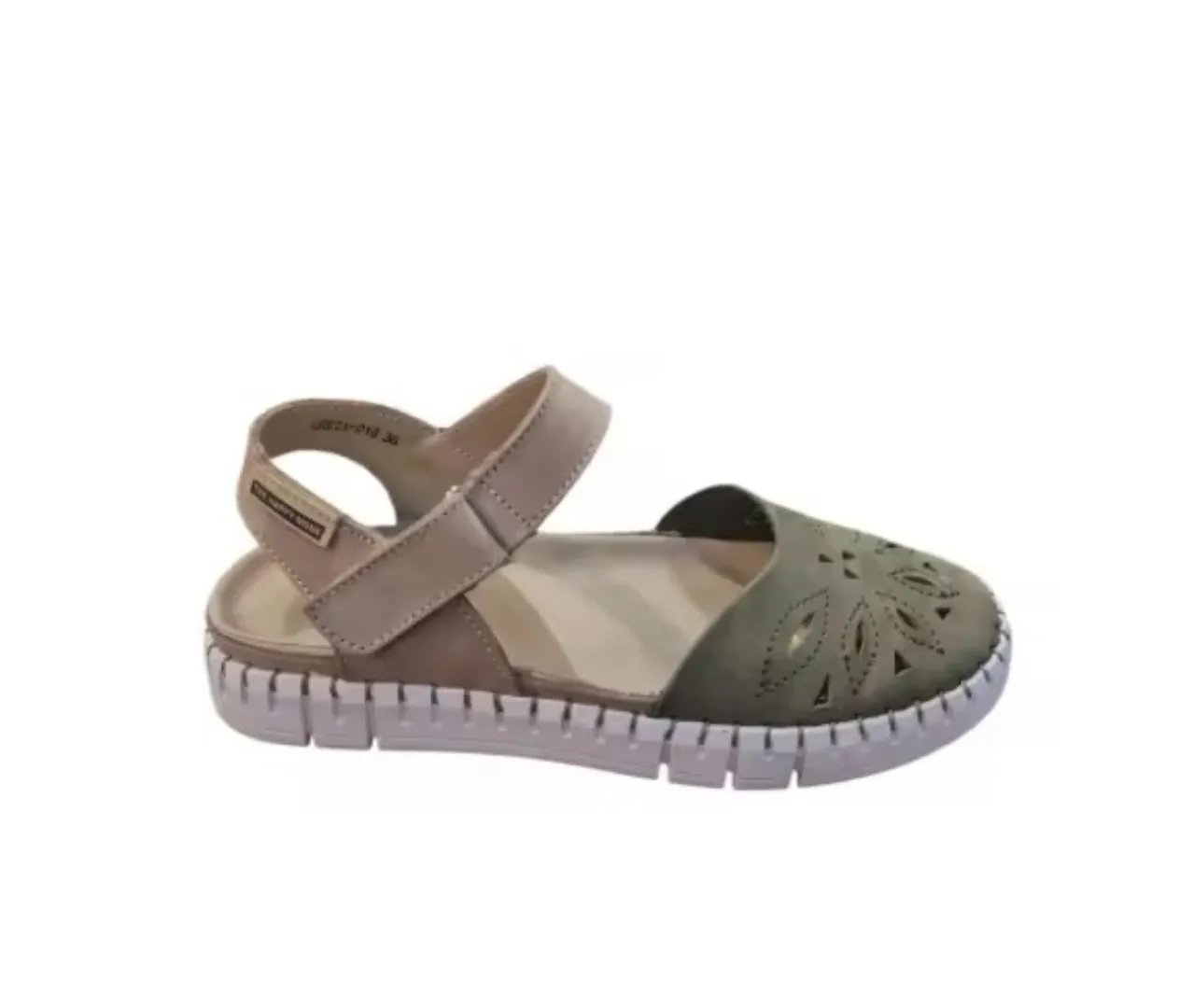 Sandalia apta para plantillas en piel kaki Creta-018 de THEHAPPYMONK. M-059