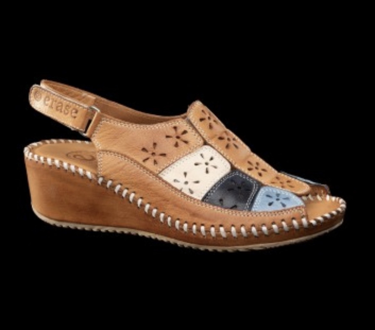 Sandalias para mujer con cuña en piel multicolor 793-60 de ERASESHOES. M-032