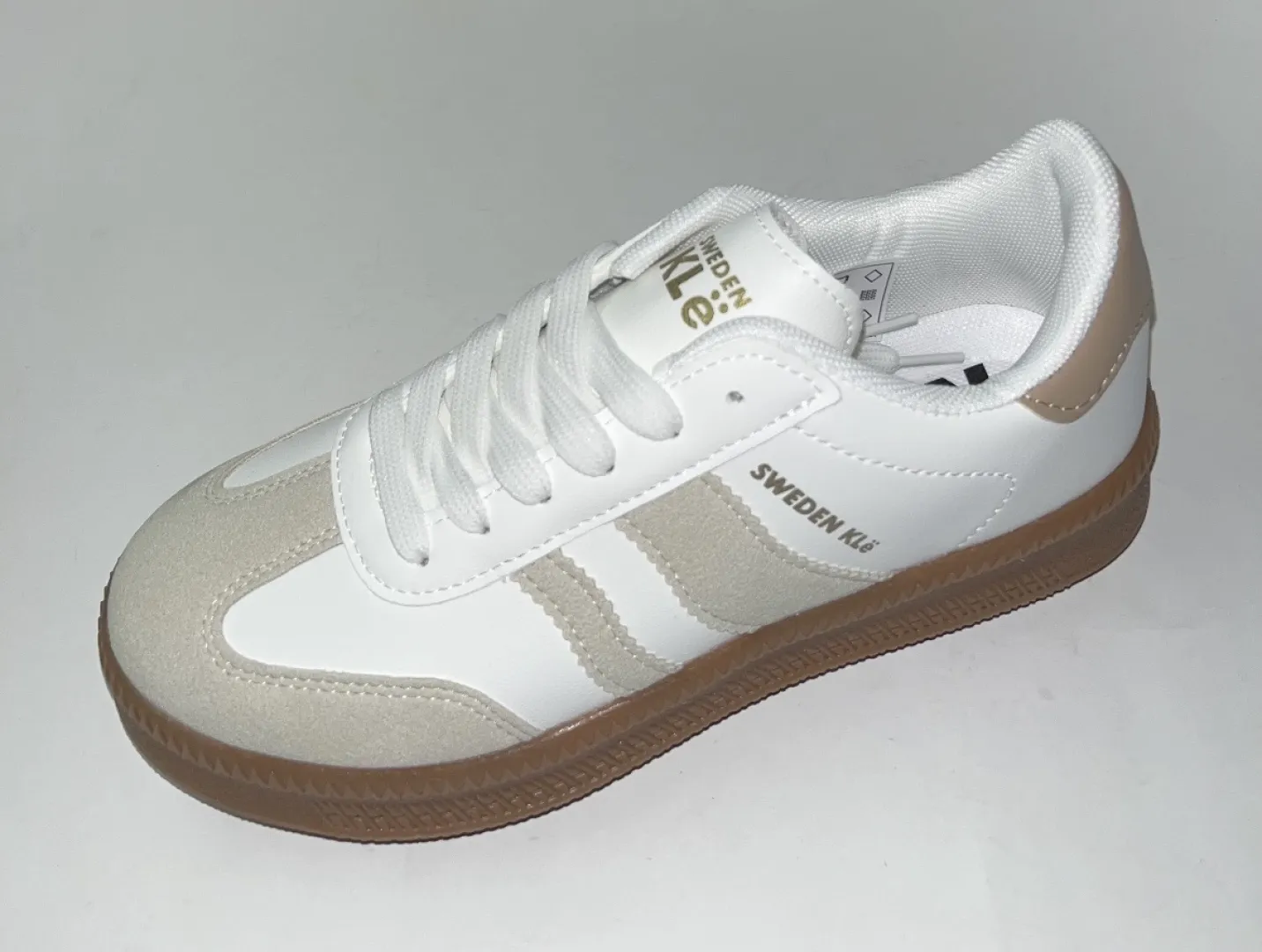 Zapatillas con suela caramelo en blanco y gris Dorothy de SWEDEN KLË. D-243