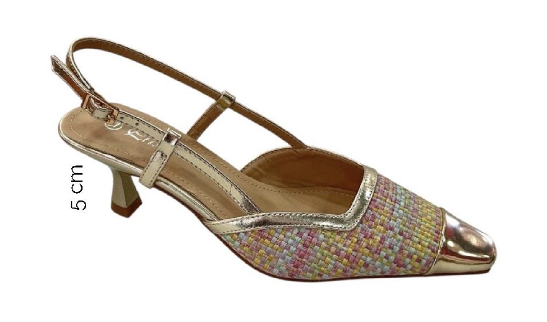 Sandalia con tacón bajo y. fino multicolor. M-093