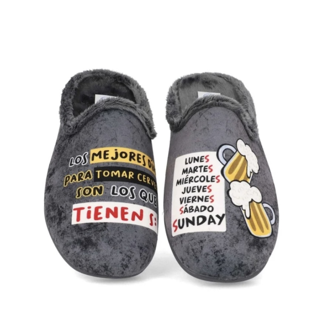 Zapatillas chancla de invierno para hombre con frase divertida 908 de MUYTER. T-539