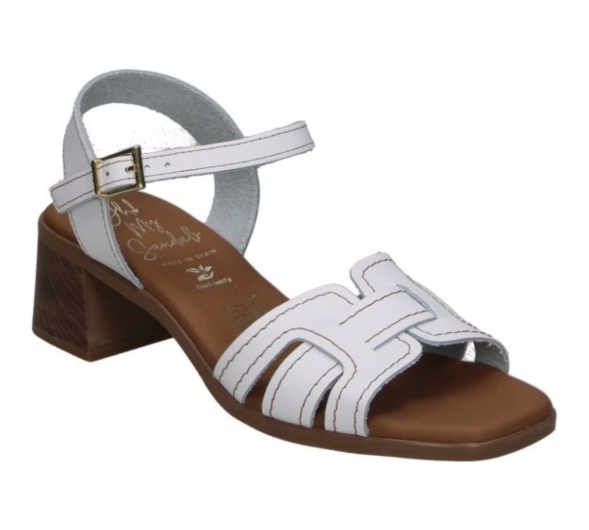 Sandalias de tacón medio en piel blanca 5903 de OHMYSANDALS. M-104