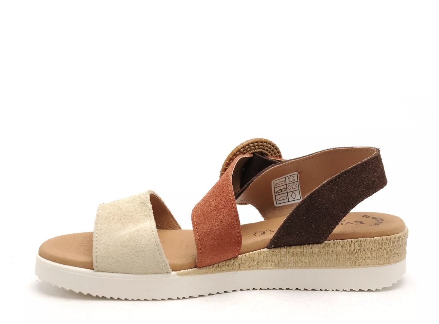 Sandalia de cuña baja en piel marrón y beige 4220 de EVA FRUTOS. M-120