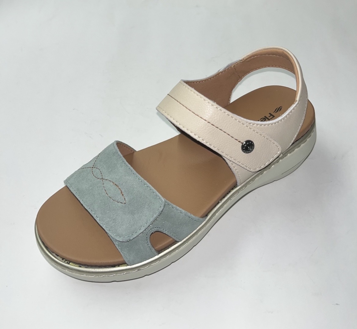 Sandalia especial plantillas en beige y verde agua 730 de FLEXPIES. M-044
