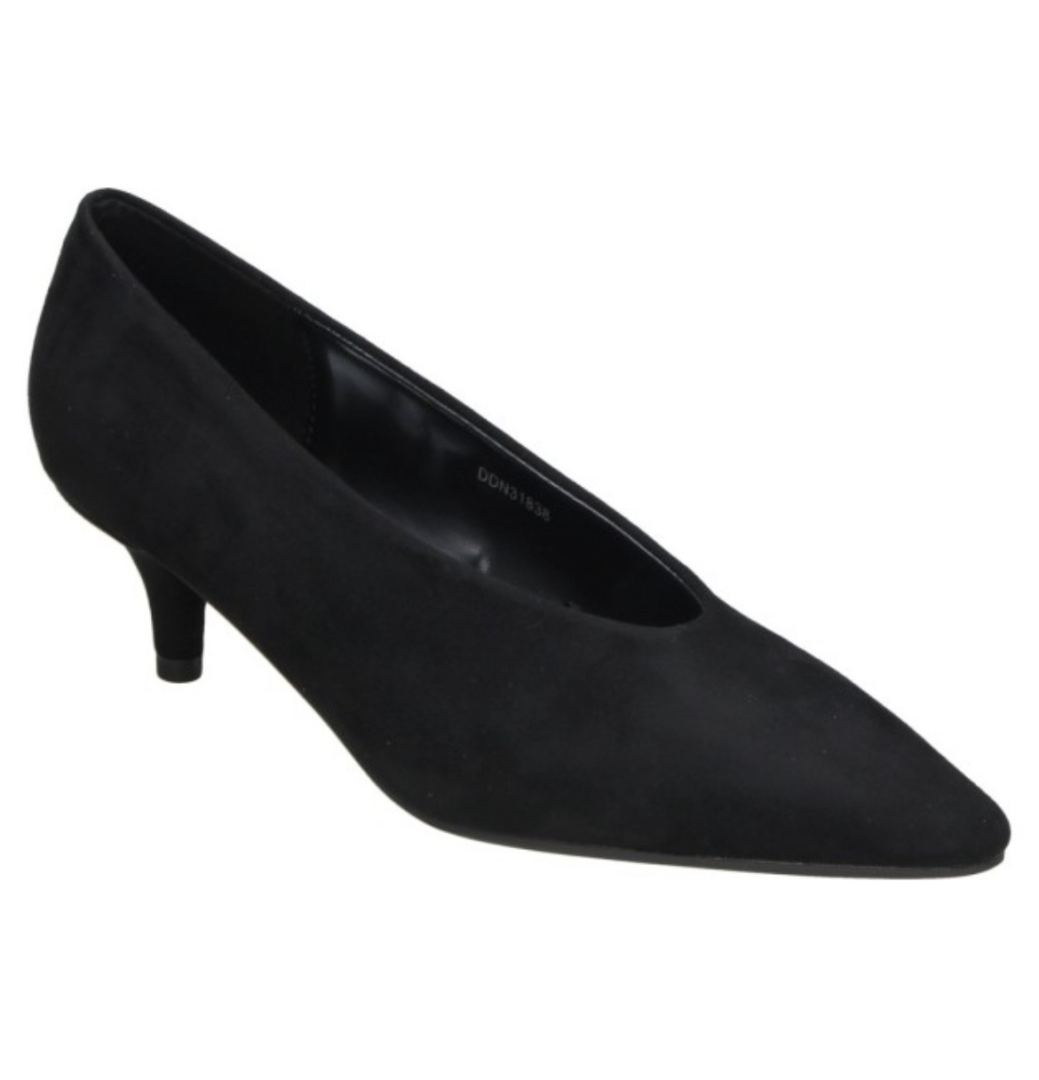 Zapato salón tacón kitten en antelina negra DDN31838 de D’ANGELA. M-147