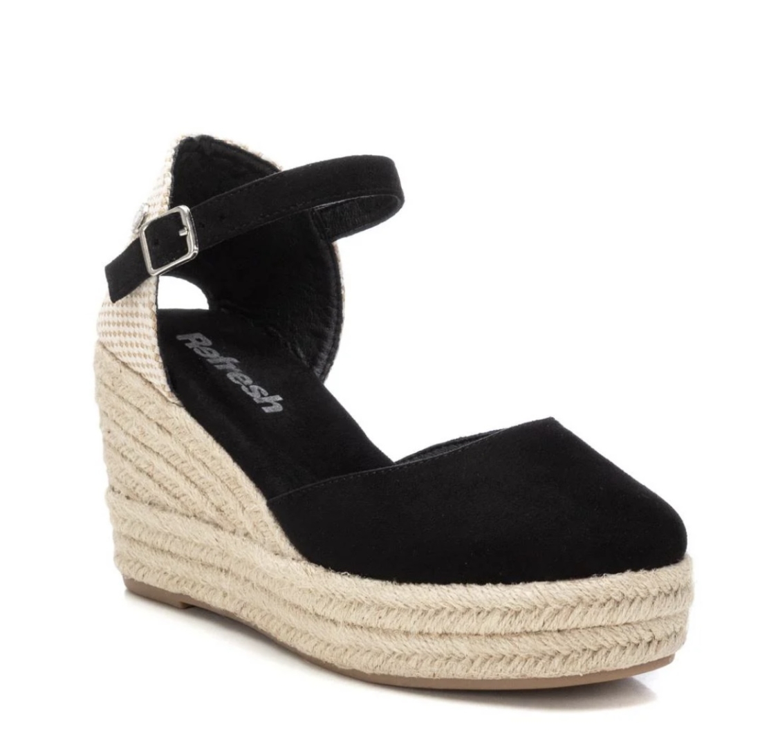 Alpargatas con cuña en antelina negra 172644 dé REFRESHOES. M-608