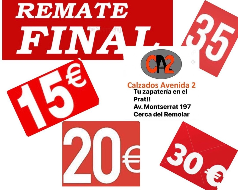 REMATE FINAL DE TEMPORADA!!! calzadosavenida2 Avd. Montserrat 197 Cerca del Remolar #rebajas #rematefinal #superrebajas #calzado #zapateria #elprat #elpratdellobregat #elpratgrancomerç #elpratcomerç #castelldefels #castelldefelscomerç #castelldefelsplaya #gava #viladecans #santboi #santboidellobregat #santcliment #calzadosavenida2