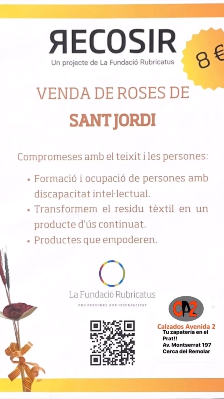 Regala rosas de la FUNDACIÓN RUBRICATTUS Bonitas, duraderas y hechas con telas recicladas. Puede haber una opción mejor? CALZADOS AVENIDA 2 Avda. Montserrat 199 Cerca del Remolar #fundacionrubricatus #elpratgrancomerç #comerciolocal #santjordi #rosasantjordi #elprat #elpratdellobregat #calzadosavenida2